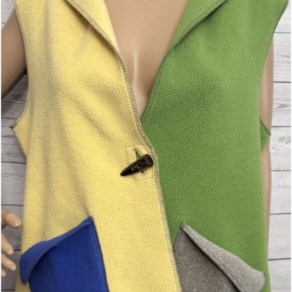 Cameleon Fleece Vest Medium Green Blue Yellow Gray Colorblock Sleeveless - Picture 5 of 10
